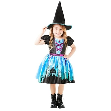 Häxklänning 122/128 cl (7-8 år) halloween klänning häxa