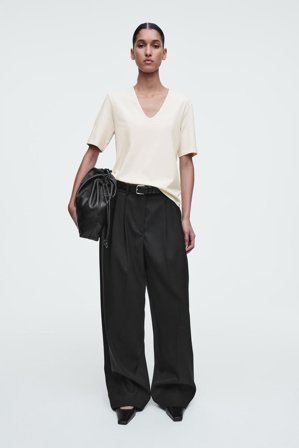 COS Women's Camiseta De Algodón Con Cuello De Pico in Blanco