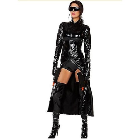 Lack Suits Stram Trench The Matrix Neo Kostume Gotisk Steampunk Kunstlæder Stand Hals Rolle Trinity Latex Cosplay Frakke-9
