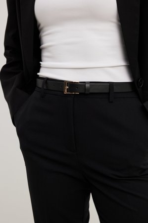 NA-KD Ceinture fine basique en cuir - Cuir véritable - Noir - L / XL