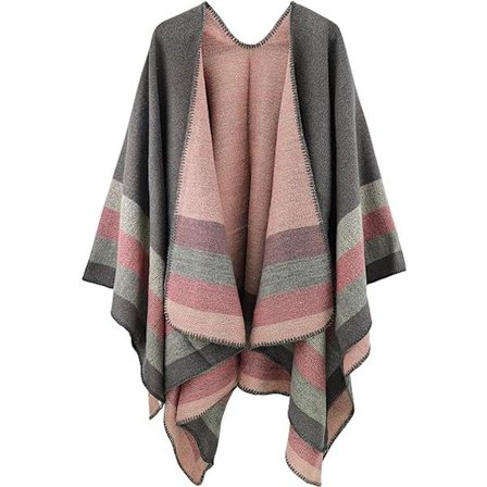 Poncho Shawl Kvinderskål Kappe (Stribet/Grå) Fortykket Elegant W