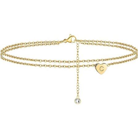 Hjerte Initial Ankelarmbånd for Kvinner, Håndlaget Dainty