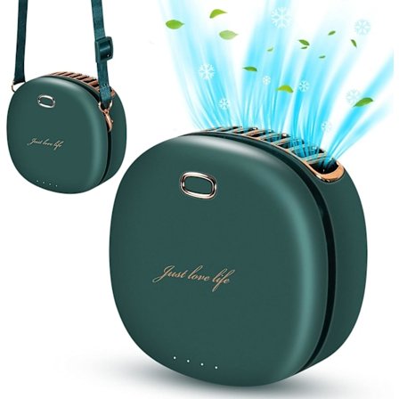 Bærbar Mini Vifte, Hengende Nakkevifte med Justerbar Snor, USB Oppladbar 3 Vindhastigheter Personlig Vifte for Innendørs Utendørs (Mørk Gre