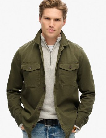 Superdry Merchant Herringbone Overshirt - Khaki green - M