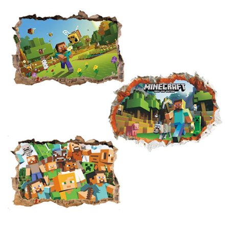 MH-(B)3 stk Minecraft veggklistremerker 3D Smash veggklistremerke flyttbart -KK