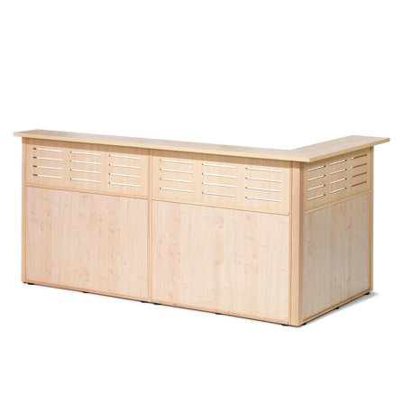 Empfangstheke TREAT in L-Form, links, 3 Sektionen Birke