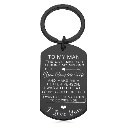 Til min mand/kvinde Valentinsdag nøglering i rustfrit stål jubilæumsgave par hær mærke TO MY MAN
