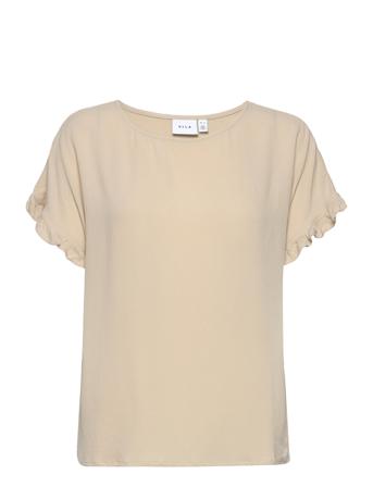 Vimoashly Boat Neck S/S Flounce Top/Su Beige Vila