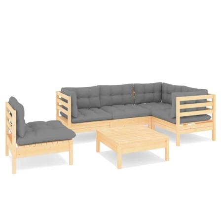 Vidaxl Loungegrupp Med Dynor 6 Delar Grå Furu Grå