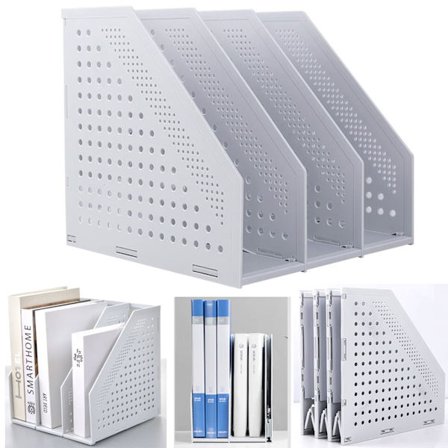 Foldbar 3-rums Tidsskriftholder til Skrivebord Justerbar Stabil Fildeler Dokument Skabsstativ Display Lysegrå