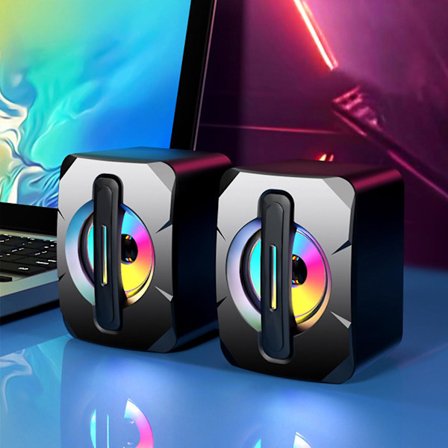 Ljusutsändande datorhögtalare USB mobiltelefon bärbar dator skrivbord minihögtalare Hifi stereoljud kabel subwoofer datorljud(Fri storlek,Svart)