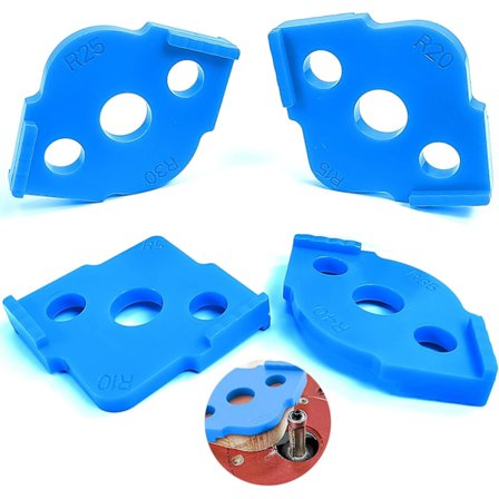 (Blå) 4-pakks trebearbeidingsskjæringsjigg, R5 - R40 skjæreplanmal, hjørneradiussjabling, halvcirkel