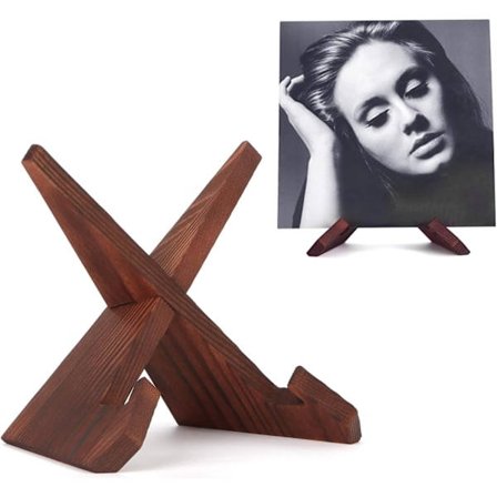 Vinylpladestativ i træ, Retro LP-displaystativ, Pladespillertilbehør - Rustik brun