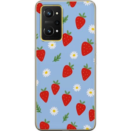Kompatibelt Mobilskal till Realme Realme GT Neo 3T Jordgubbar jordgubbar tryck sommar bär blommor prästkragar svensk midsommar retro design kök