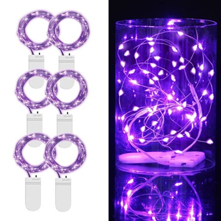 6-Pack 1m Mini LED Light Loop Battery-Powered Purple
