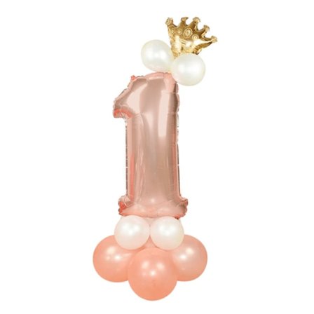 Stort lodret tal ballonsæt | Rosa guld Metallic Nummer 1 110cm