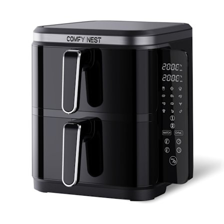 Comfy Nest CN-06177: 2800W dobbeltkurv Air Fryer med digitalt sammenfoldelig sidepanel - 11L