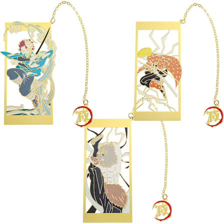Demon Metal Boomar Slayer Anime Kawaii Kamado Tanjirou, Agatsuma Zenitsu, Hashibira Inosue Boo Mar Skolmaterial Present till Lärare (3PCS)