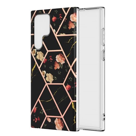 Marmormotiv Samsung Galaxy S22 Ultra skal - Svarta Blommor