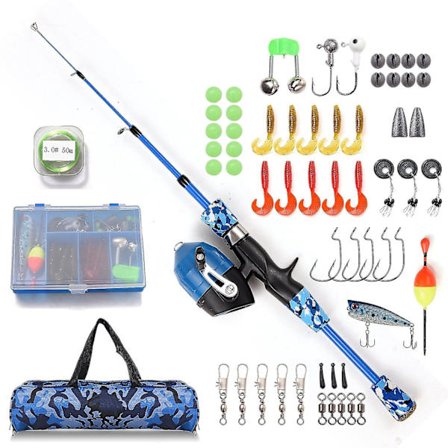 Børnefiskesæt med fiskestang og hjul - 1,2 m/1,5 m teleskopisk fiskestang med spincast-hjul (FMY)