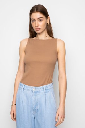 CAMILLA PIHL - Peggy Rib Boatneck Top - Camel SizeS
