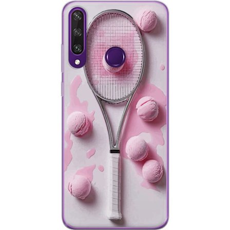 Kompatibel Mobilcover til Huawei Huawei Y6p Rosa glaskugler og tennisketsjer i et kreativt stillbillede med legende popfølelse og moderne design, der