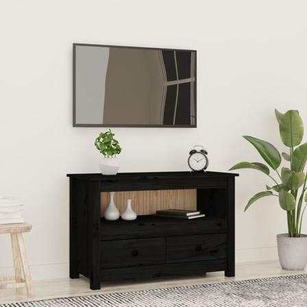 Vidaxl Tv-bänk Svart 79x35x52 Cm Massiv Furu Svart