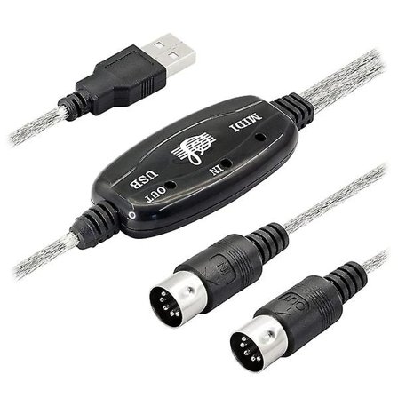 USB Midi -kaapeliadapteri, USB Type A -uros - Midi Din 5 -nastainen sisään-/ulos -kaapeliliitäntä LED -ilmaisimella, kuten kuvassa