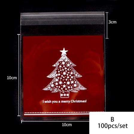 100st/pack Merry Christmas Cookie Candy Självhäftande Påsar Bak