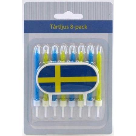 Tårtljus med hållare (8-pack) blå & gul - Barn - Leksaker