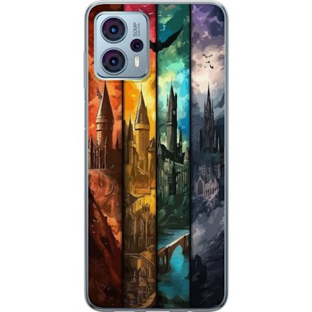 Kompatibel Mobilcover til Motorola Motorola Moto G23 Fire magiske slotte i forskellige elementfarver, episk fantasykunst med ild vand luft og mørke i