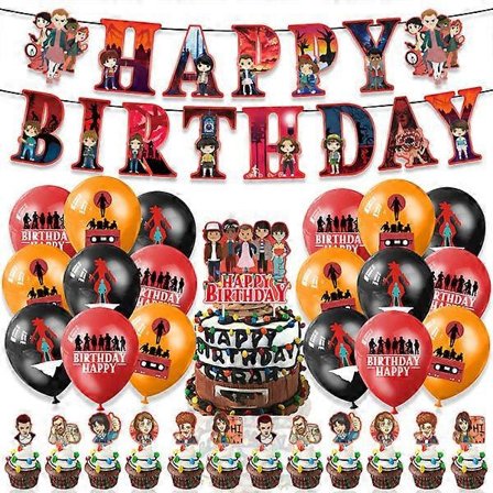Stranger Things Festdekoration Fødselsdagsbanner Kagetopper Balloner