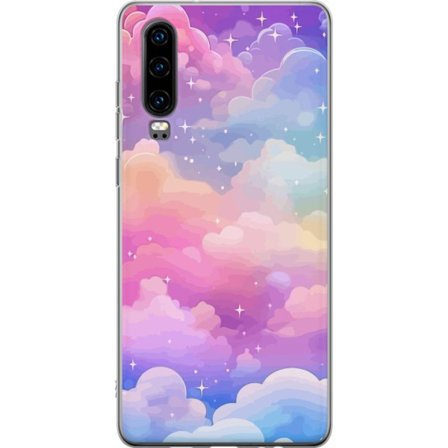 Kompatibelt Mobildeksel til Huawei P30 Søt enhjørning med regnbuefarget hår mot en stjernebelagt pastellbakgrunn i kawaii-stil