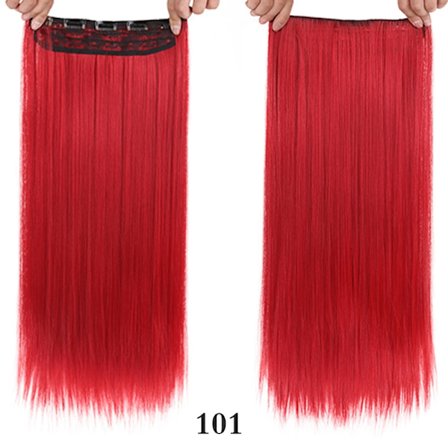 60cm Synteettiset luonnolliset hiuspidennykset Clip-on Hiukset Punaiset Suorat Clip In pidennykset Keinotekoinen Cabello Hairpiece