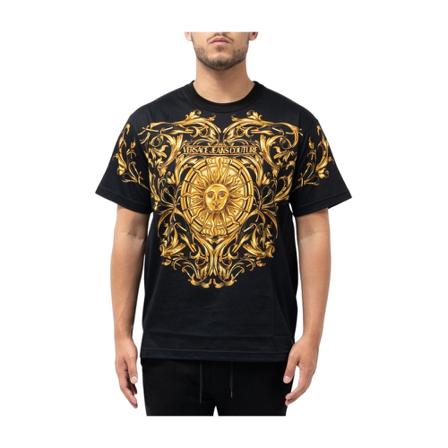 Versace Jeans Couture, Reg Panel Print Baroque Sun T-shirt Zwart, Heren, Maat:M