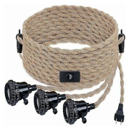 Riippuvalaisin kytkimellä ja pistorasialla, teollinen vintage-kattokruunu, 3 valoa E27, riippuvalaisin DIY hamppuköysi retrotyylinen valaistustarvike 