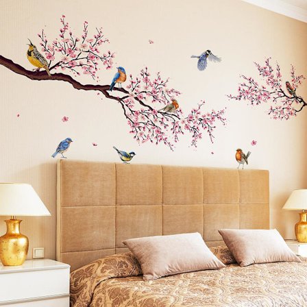 Et sett med veggklistremerker fugler blomstergrener veggklistremer veggdekorasjon for soverom stue kontor