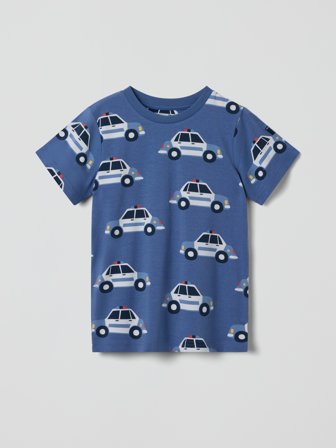Polarn O. Pyret - T-shirt with police car print - 122 - Childrenswear - blue