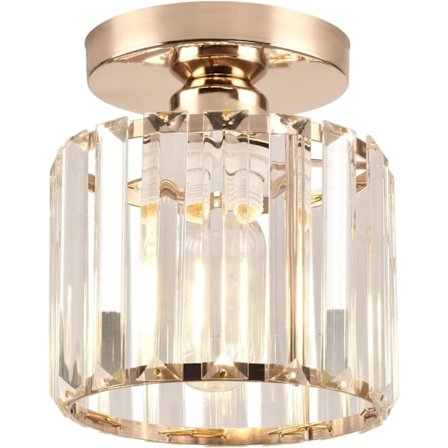 Elegant gullfarget LED-taklampe med krystallaksenter for soverom og kjøkken [JUN]