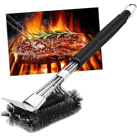 Grillborste, Grillrengöringsborste med Skrapa, 46 cm Lång, Rostfritt Stål Borst, För Gas, Kolgrill