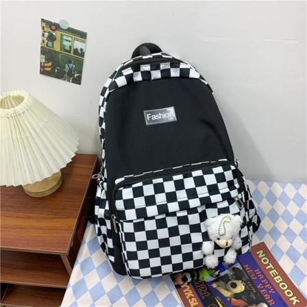 Kvinder pige rygsæk skuldertaske skoletaske Korean Style College School Student Contrast Small Fresh Black 30*13*42cm