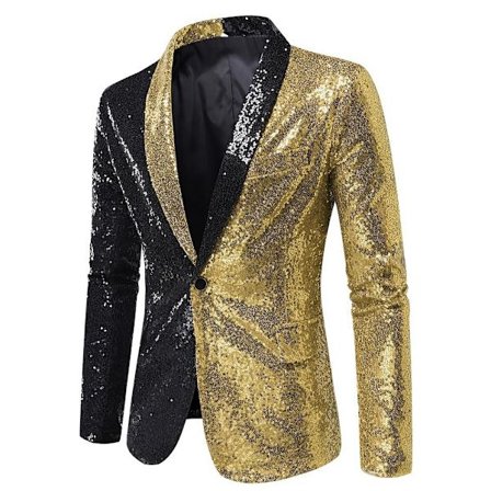 Sequin Glitter Blazer til Mænd med En Knap og Spids Krave Tuxedo Jakke