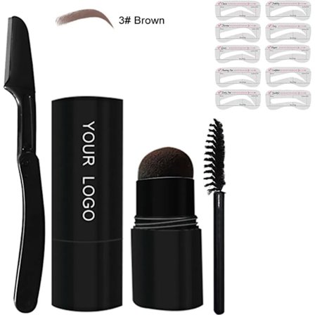 Ögonbrynsstämpel Schablon Set Ögonbrynsstämpel och Formningskit Vattentät Brynstämpel Hårfästeskugga Puder (Brun)