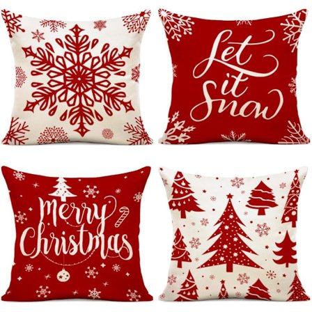 Juleputetrekk 40x40 Sett med 4 putetrekk 40x40 Julenissen Elg Bomull og lin Dekorativt putetrekk for juledekorasjon 40 x 40 cm