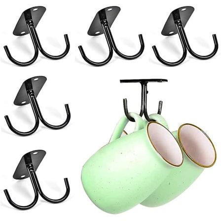 6-pack mugghållare, rustik underskåpsmuggorganisatorhylla med 12 krokar för muggar, kaffekoppar, ölglas och köksredskap