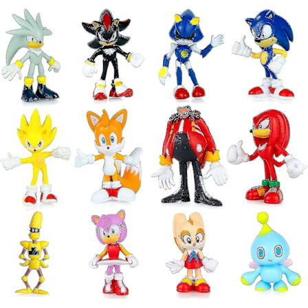 12 stk Sonic Leker - Sonic Leker Actionfigurer, Sonic Figurer Samlersett, 1,58-2,3" Høye null