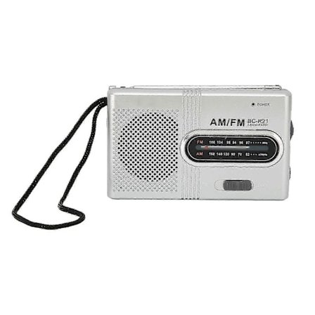 AM FM Radio Lang 5W Høyttaler Holdbar Bærbar Lommeradio med Hodetelefonutgang for Hjem Utendørs Sølvgrå