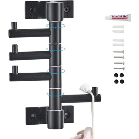 Svängbar Klädhängare för Vägg, Vertikala Väggmonterade Klädkrokar med Svängbara Armar, Kraftig Klädhängare i Aluminium för Vägg