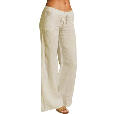 New 2023 Summer Women's Elastic Waist Pants Cotton Linen Wide Leg Pants Solid Color Casual Breathable Changzhao CMK Beige 4XL