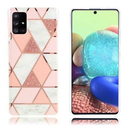 Marble design Samsung Galaxy A71 5G kotelot - Pinkki / Ruusukulta / Valkoinen